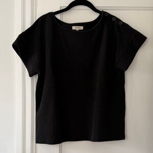 Black Madewell Button-Shoulder Waffle Knit Women's Top